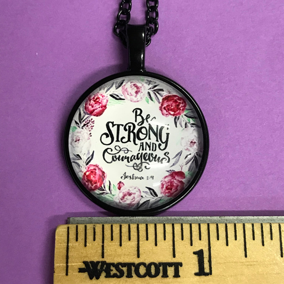 Be Strong and Courageous Black Pendant Necklace - Picture 3 of 5
